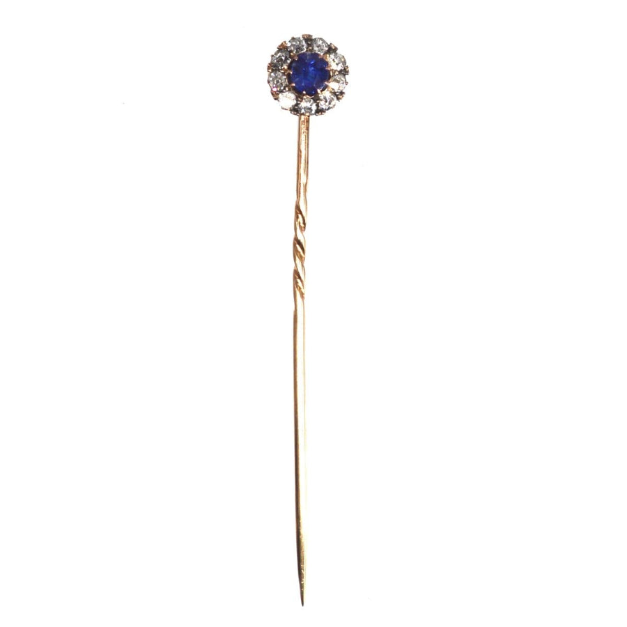 Edwardian 18ct Rose Gold Sapphire and Diamond Cluster Tie Pin | Parkin and Gerrish | Antique & Vintage Jewellery