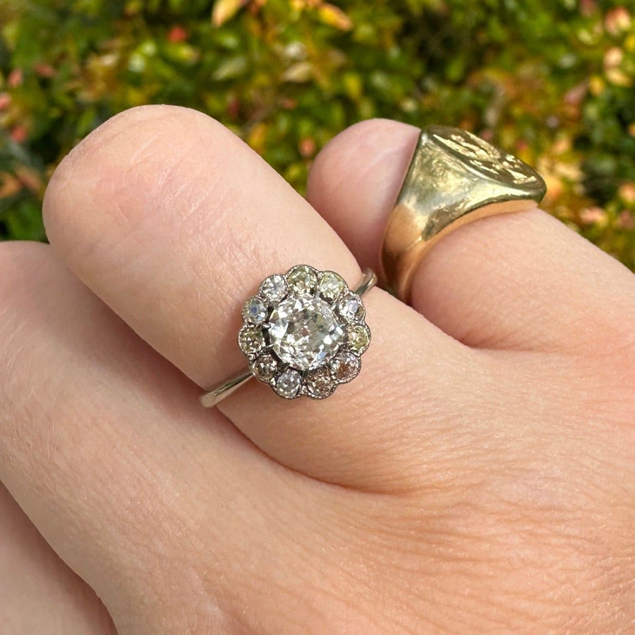 Edwardian 18ct White Gold, Old Mine Cut Diamond Cluster Ring | Parkin and Gerrish | Antique & Vintage Jewellery