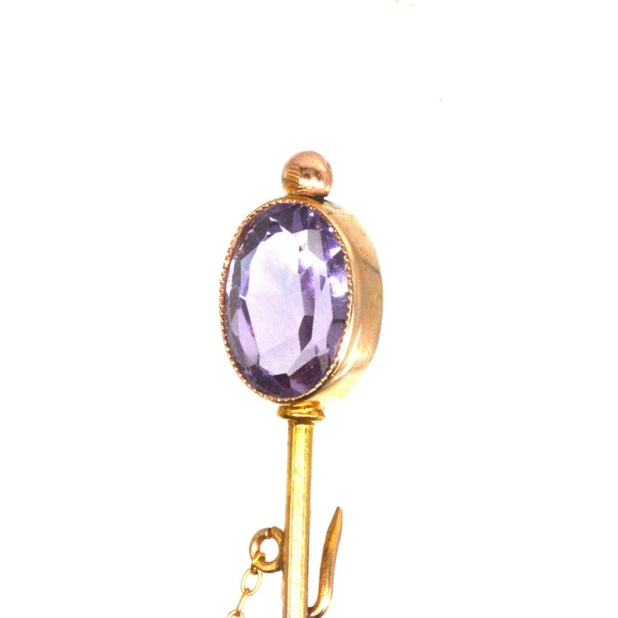 Edwardian 9ct Gold Amethyst Tie Pin with Freshwater Pearls | Parkin and Gerrish | Antique & Vintage Jewellery