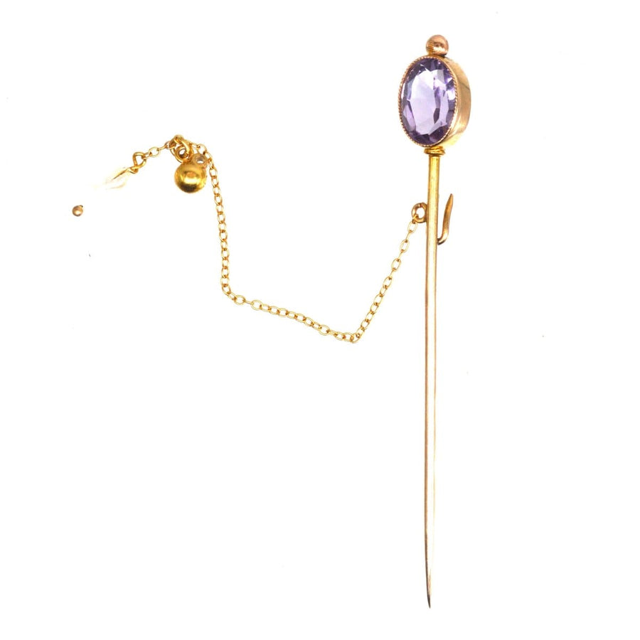 Edwardian 9ct Gold Amethyst Tie Pin with Freshwater Pearls | Parkin and Gerrish | Antique & Vintage Jewellery