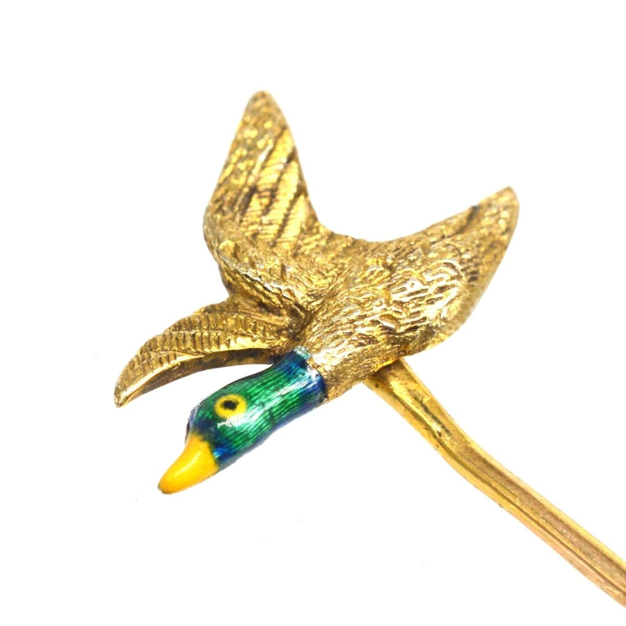 Edwardian 9ct Gold and Enamel Duck Tie Pin | Parkin and Gerrish | Antique & Vintage Jewellery