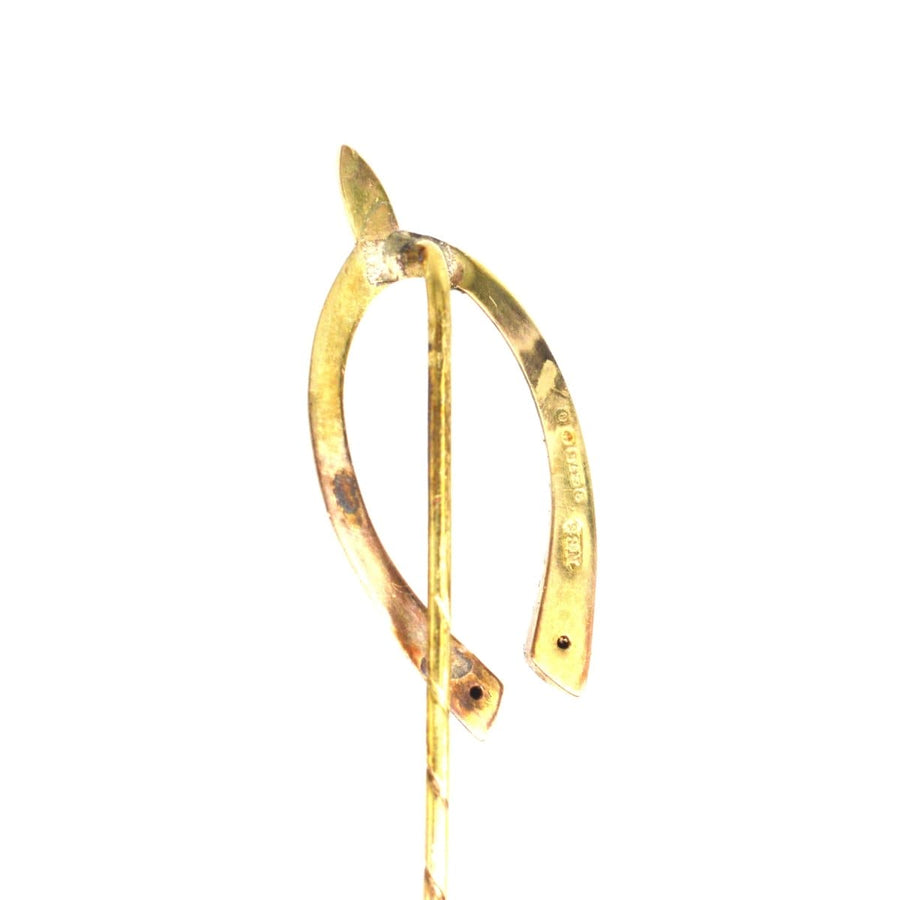 Edwardian 9ct Gold Large Wishbone on a 14ct Gold Tie Pin | Parkin and Gerrish | Antique & Vintage Jewellery