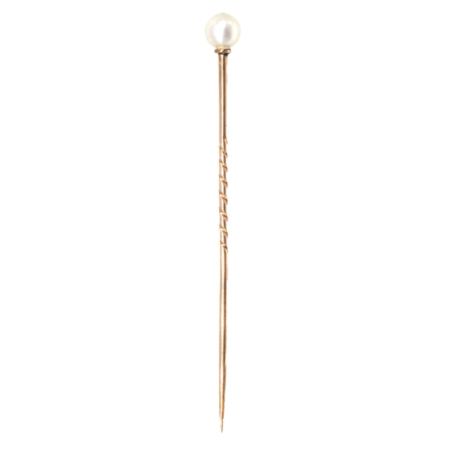 Edwardian 9ct Gold Natural Pearl Tie Pin | Parkin and Gerrish | Antique & Vintage Jewellery