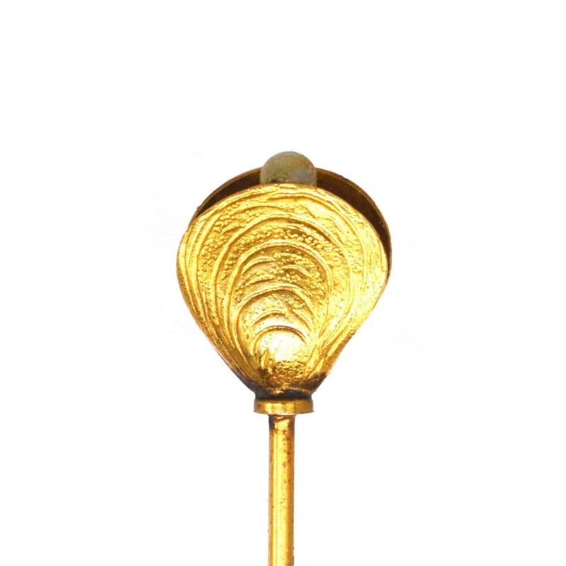 Épingle à chapeau édouardienne en or 9 carats, coquille d'huître et perle