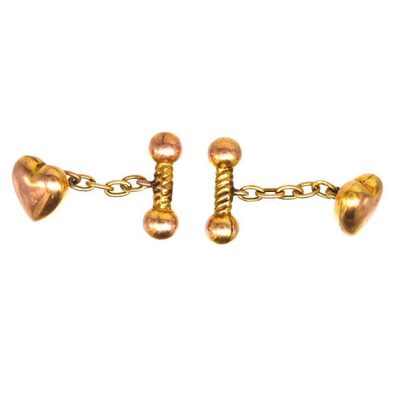Boutons de manchette en forme de cœur gonflé en or 9 carats de style édouardien