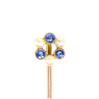 Edwardian 9ct Gold Sapphire and Pearl Wreath Tie Pin | Parkin and Gerrish (UK)