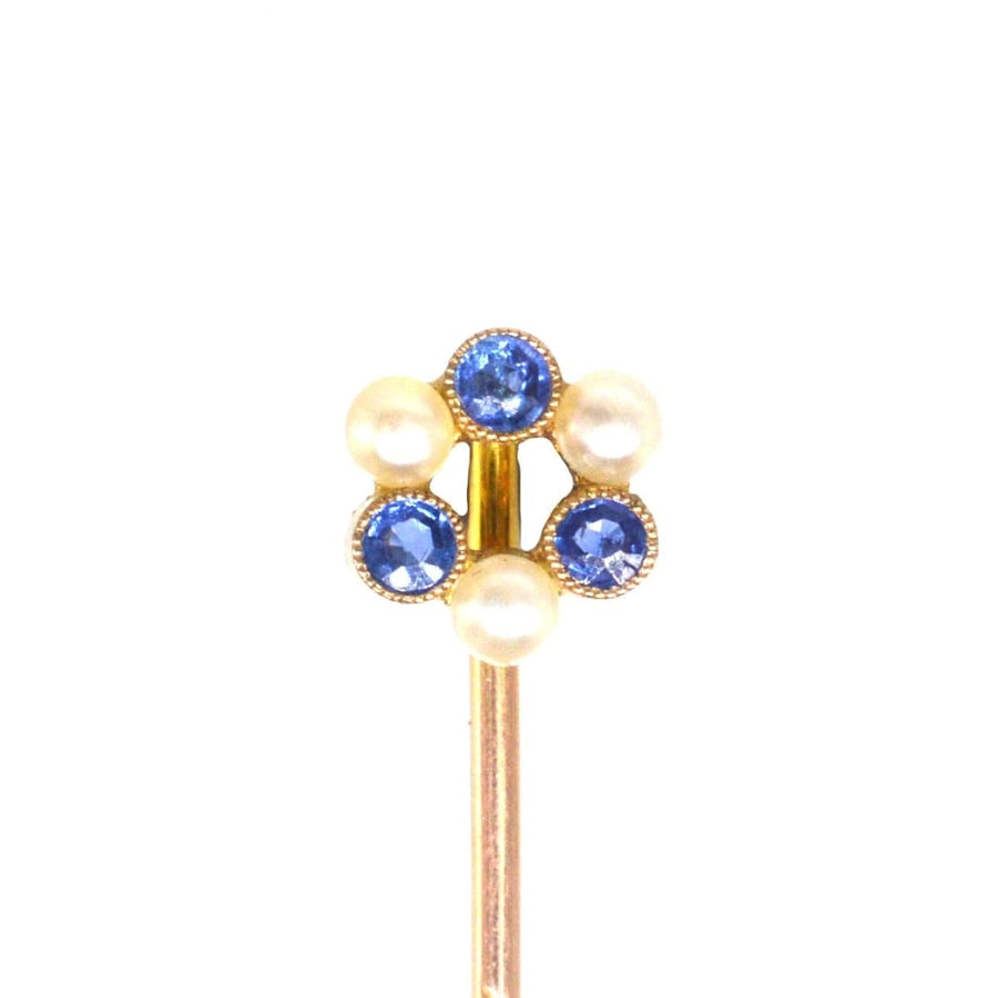 Edwardian 9ct Gold Sapphire and Pearl Wreath Tie Pin | Parkin and Gerrish | Antique & Vintage Jewellery