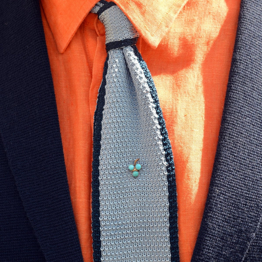 Edwardian 9ct Gold Shamrock Tie Pin set with Turquoise & a Pearl | Parkin and Gerrish | Antique & Vintage Jewellery