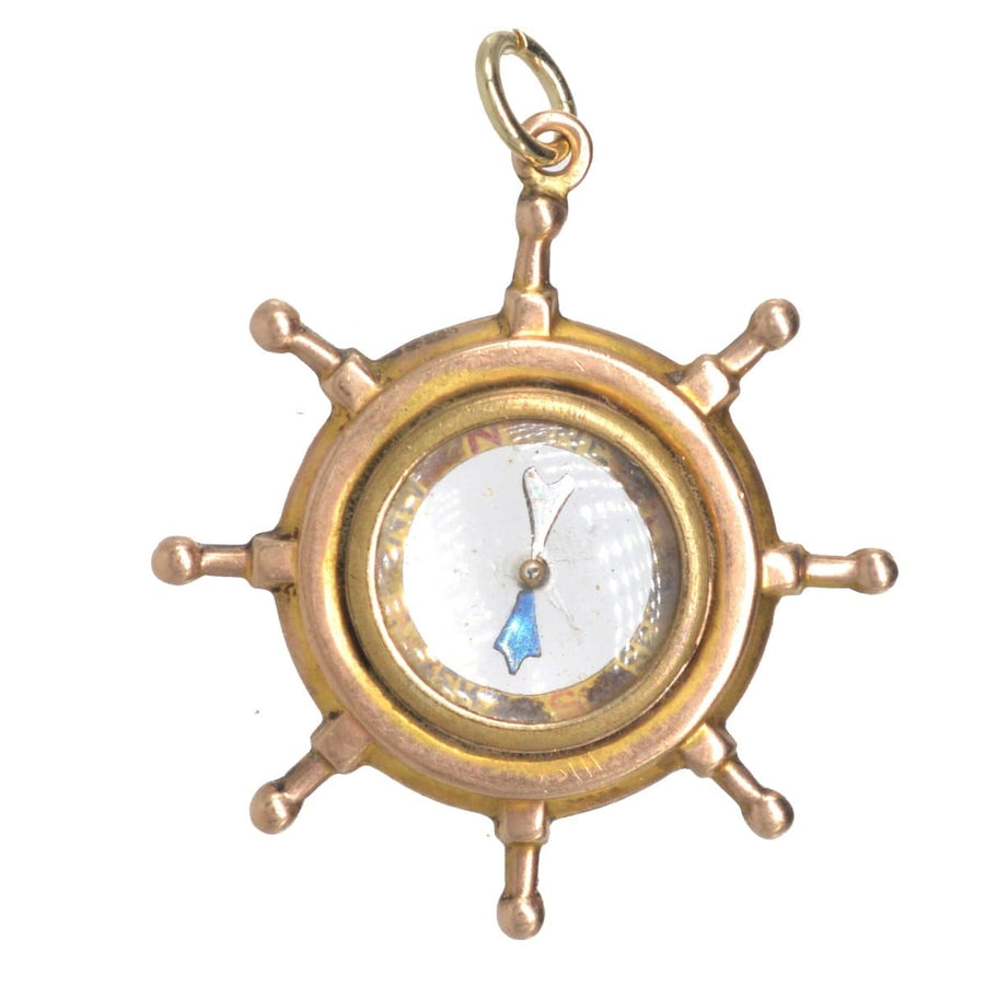 Edwardian 9ct Gold Ship Wheel Compass Pendant | Parkin and Gerrish | Antique & Vintage Jewellery