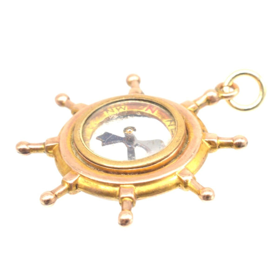 Edwardian 9ct Gold Ship Wheel Compass Pendant | Parkin and Gerrish | Antique & Vintage Jewellery