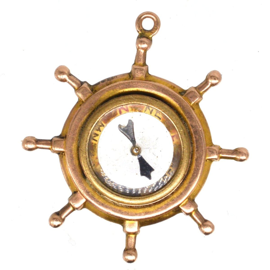 Edwardian 9ct Gold Ship Wheel Compass Pendant | Parkin and Gerrish | Antique & Vintage Jewellery