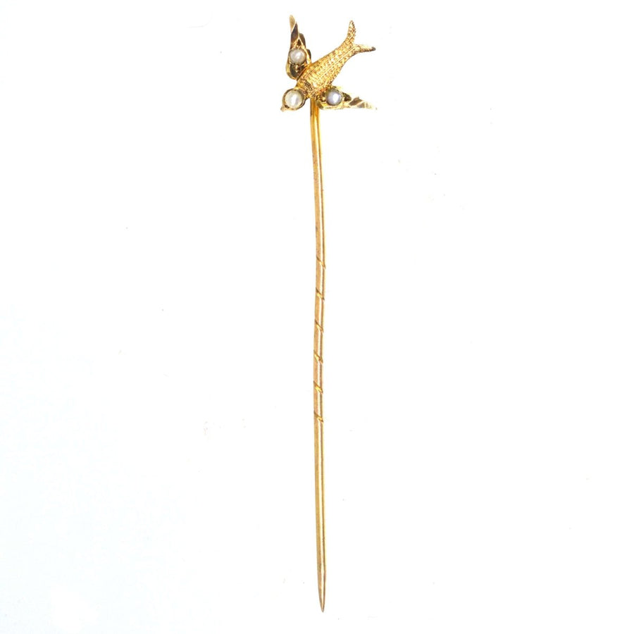 Edwardian 9ct Gold Swallow Tie Pin with Seed Pearls | Parkin and Gerrish (UK)