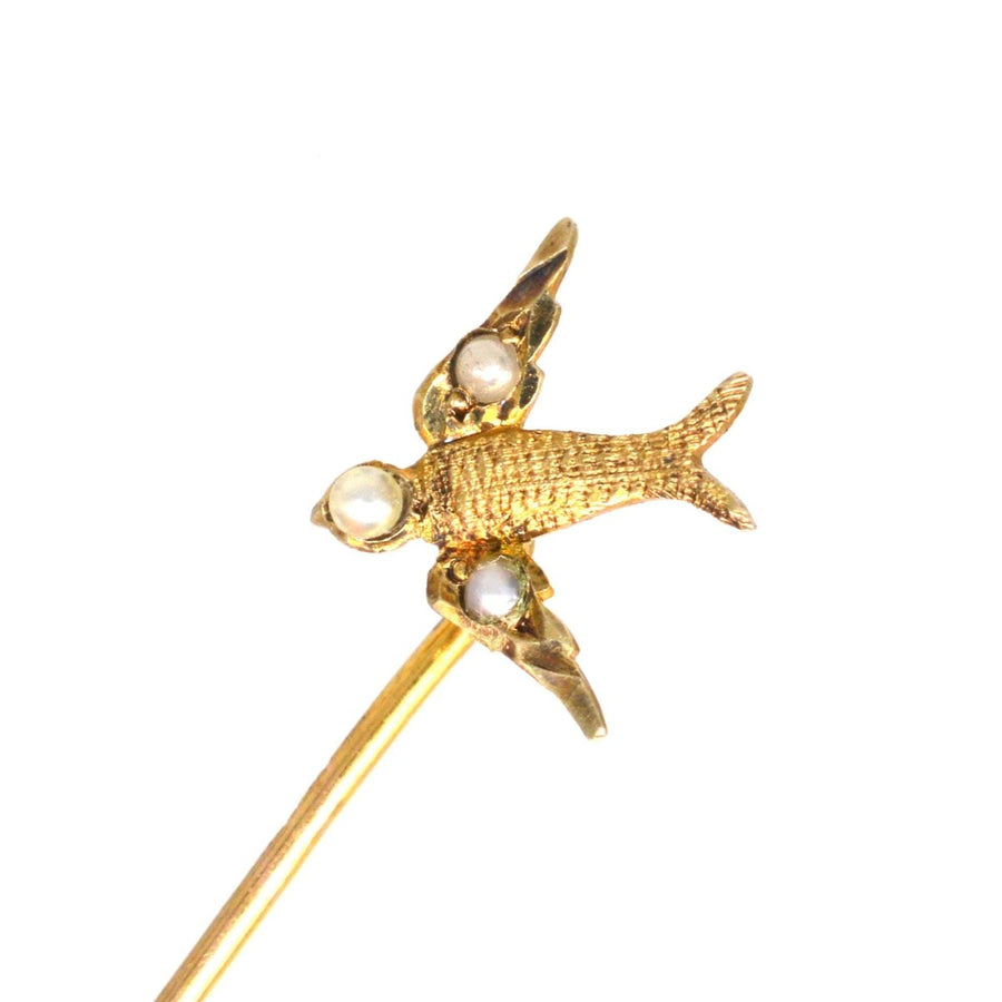 Edwardian 9ct Gold Swallow Tie Pin with Seed Pearls | Parkin and Gerrish (UK)