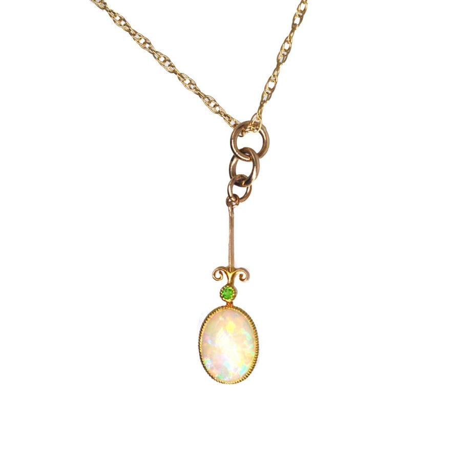 Edwardian Opal and Green Garnet Pendant on modern 9ct gold chain | Parkin and Gerrish | Antique & Vintage Jewellery