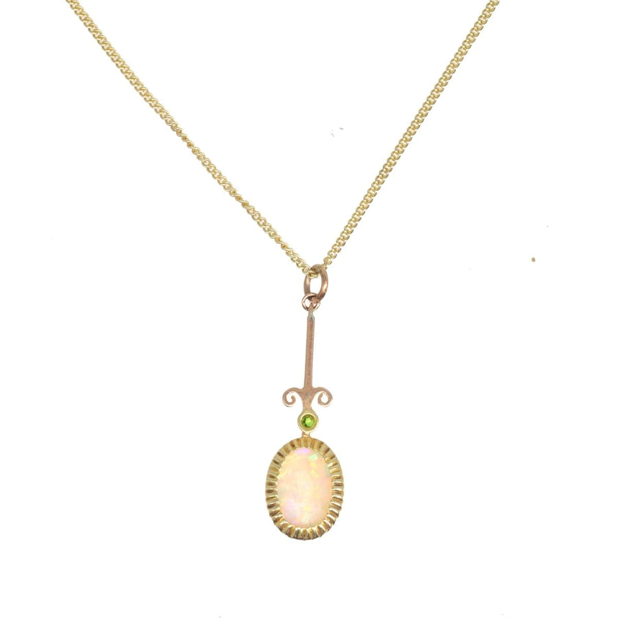 Edwardian Opal and Green Garnet Pendant on modern 9ct gold chain | Parkin and Gerrish | Antique & Vintage Jewellery