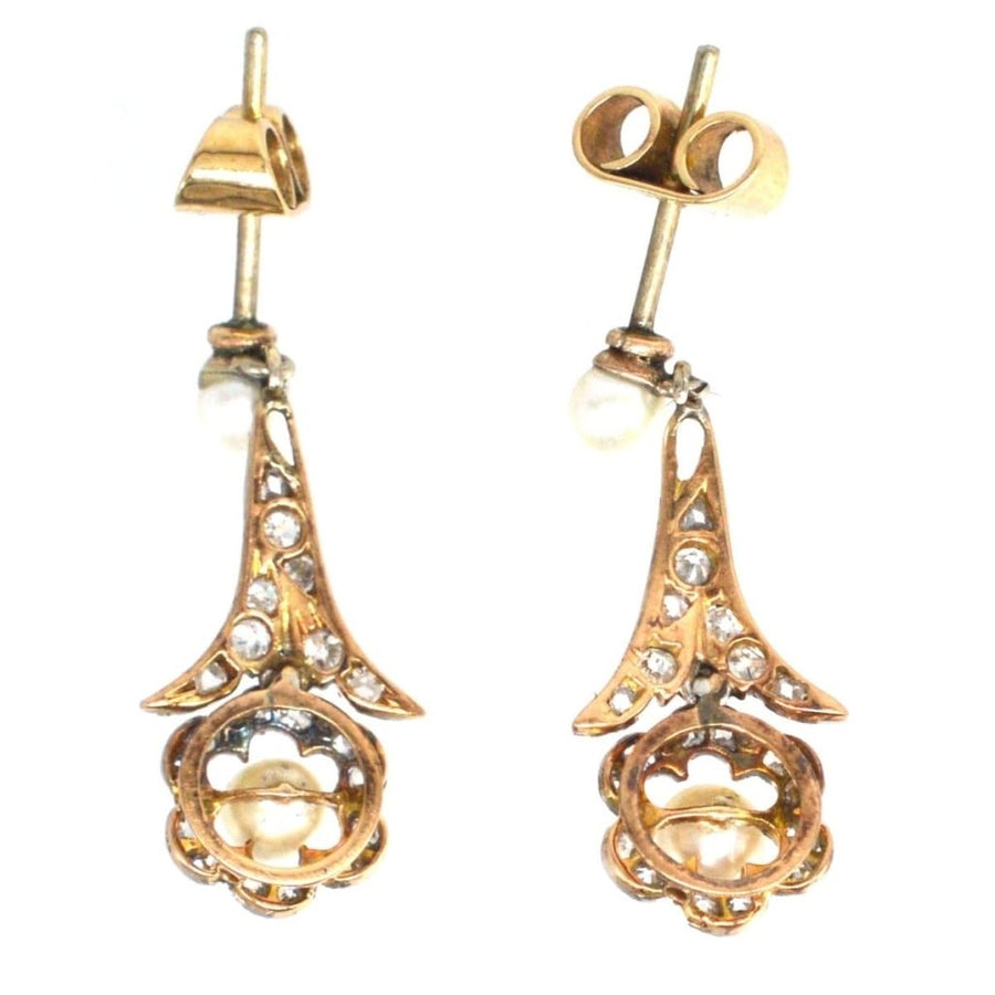 Edwardian Platinum and 18ct Gold, Pearl and Diamond Earrings | Parkin and Gerrish (UK)