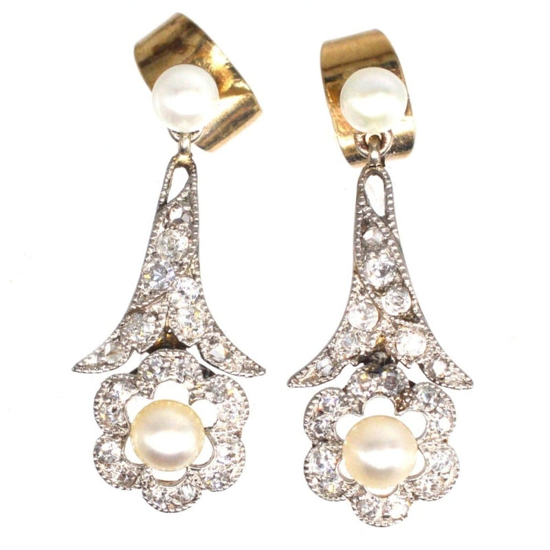 Boucles d'oreilles édouardiennes en platine et or 18 carats, perles et diamants