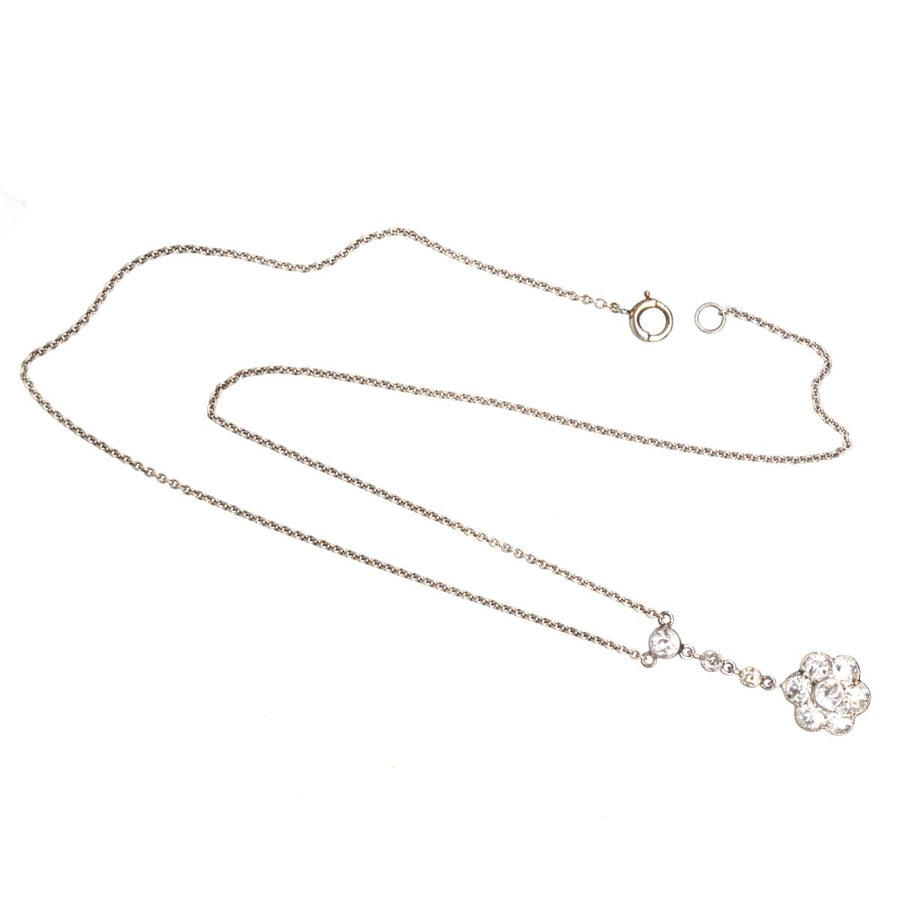 Edwardian Platinum Diamond Cluster Drop Necklace | Parkin and Gerrish | Antique & Vintage Jewellery