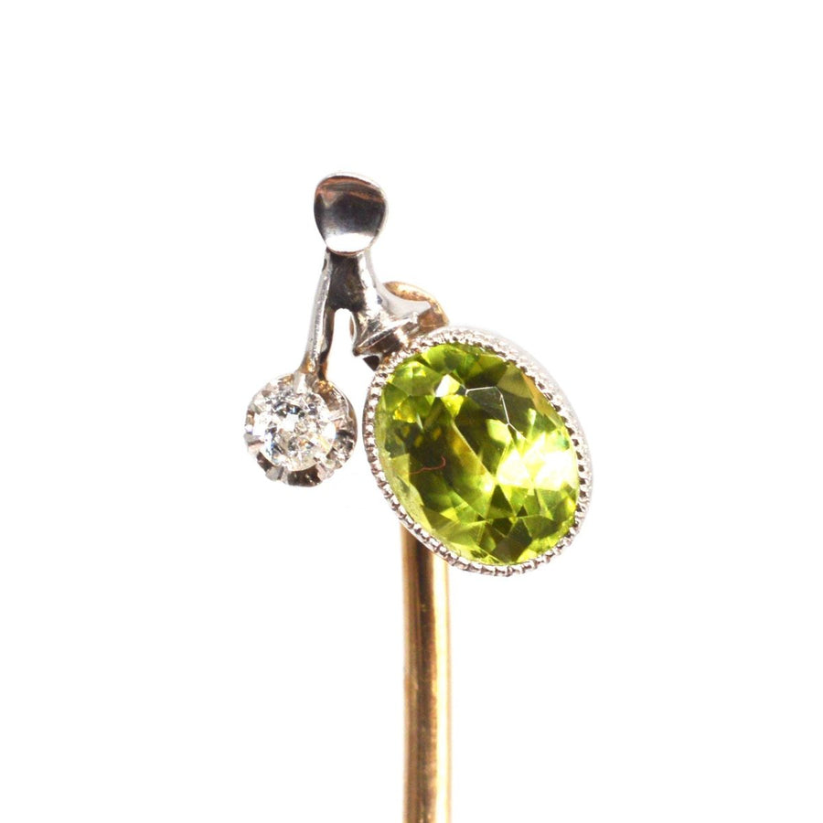 Edwardian Platinum Peridot and Diamond Tie Pin | Parkin and Gerrish | Antique & Vintage Jewellery