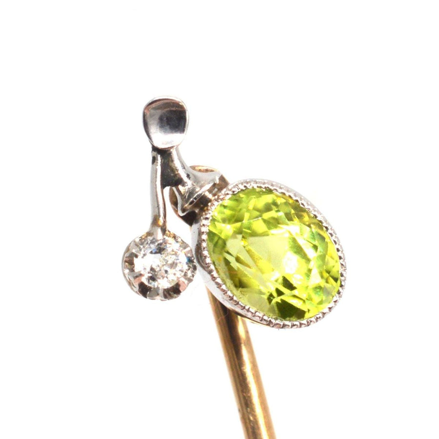 Edwardian Platinum Peridot and Diamond Tie Pin | Parkin and Gerrish | Antique & Vintage Jewellery