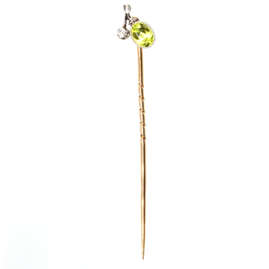 Edwardian Platinum Peridot and Diamond Tie Pin | Parkin and Gerrish | Antique & Vintage Jewellery
