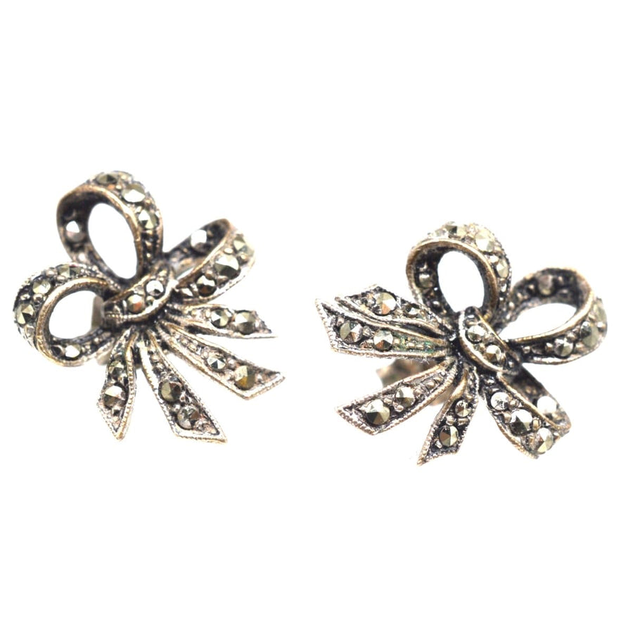 Edwardian Silver Marcasite Bow Earrings | Parkin and Gerrish | Antique & Vintage Jewellery