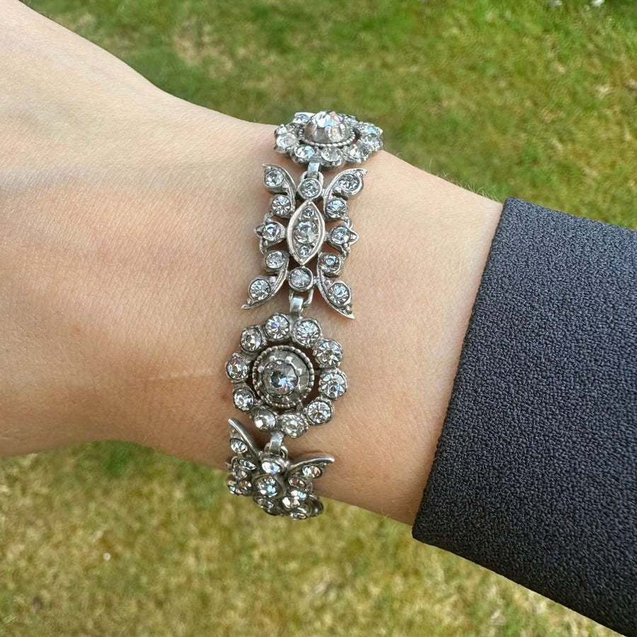 Edwardian Silver White Paste Floral Bracelet | Parkin and Gerrish | Antique & Vintage Jewellery
