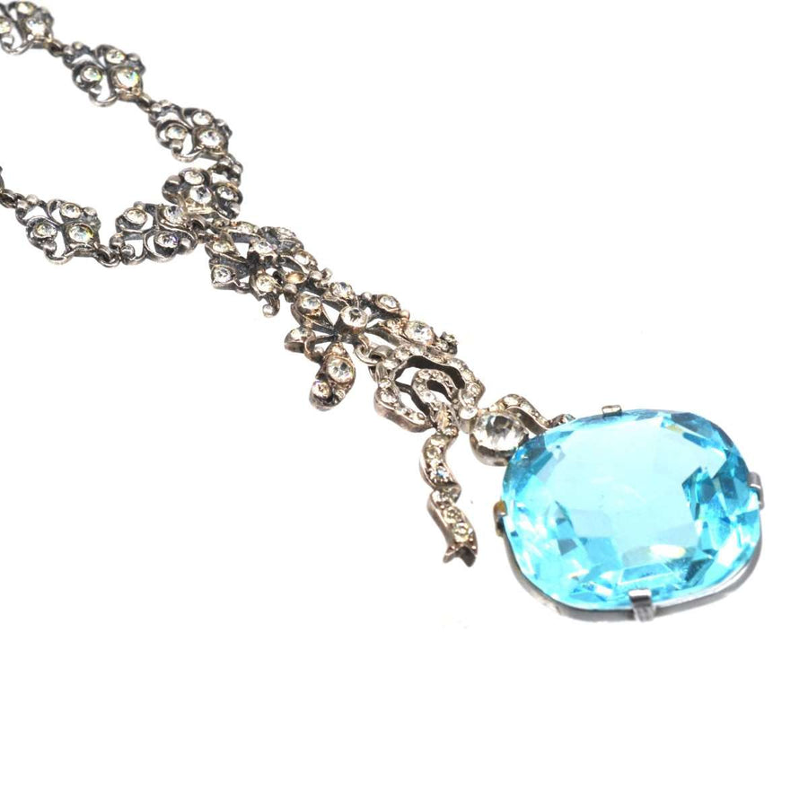 Edwardian Silver & White Paste Necklace with "Aquamarine" Paste Drop Pendant | Parkin and Gerrish | Antique & Vintage Jewellery
