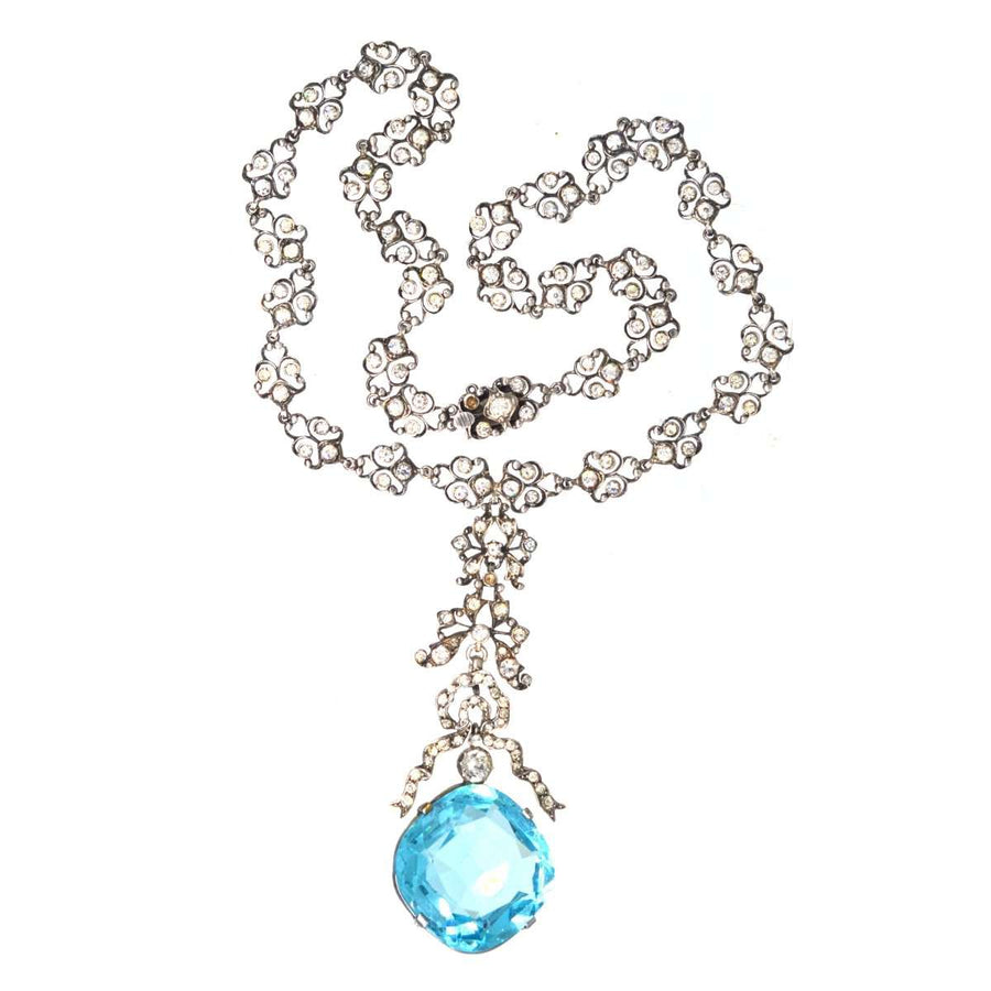 Edwardian Silver & White Paste Necklace with "Aquamarine" Paste Drop Pendant | Parkin and Gerrish | Antique & Vintage Jewellery