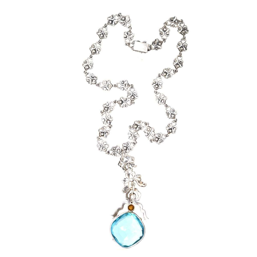 Edwardian Silver & White Paste Necklace with "Aquamarine" Paste Drop Pendant | Parkin and Gerrish | Antique & Vintage Jewellery