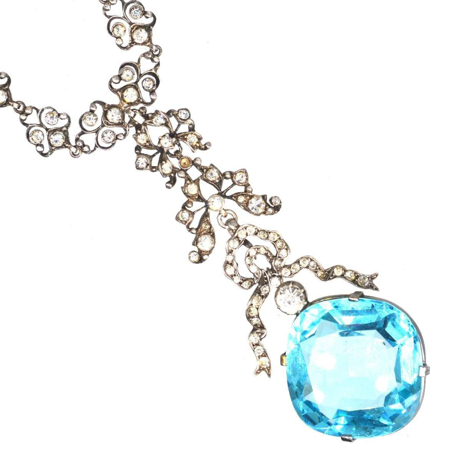 Edwardian Silver & White Paste Necklace with "Aquamarine" Paste Drop Pendant | Parkin and Gerrish | Antique & Vintage Jewellery