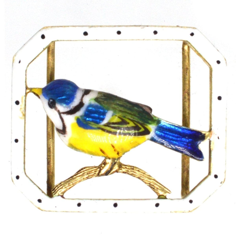 Edwardian Small 15ct Gold Enamel Buckle of a Blue Tit Bird | Parkin and Gerrish | Antique & Vintage Jewellery