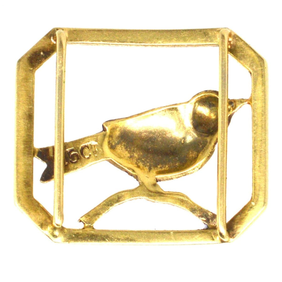 Edwardian Small 15ct Gold Enamel Buckle of a Blue Tit Bird | Parkin and Gerrish | Antique & Vintage Jewellery