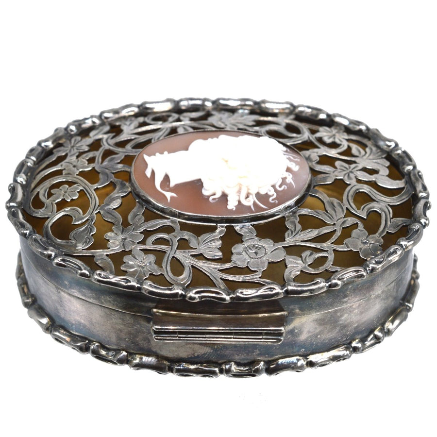 Edwardian Sterling Silver Oval Trinket Box with Italian Cameo of Aphrodite, London 1912 | Parkin and Gerrish | Antique & Vintage Jewellery