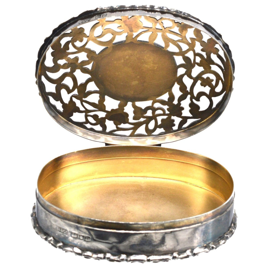 Edwardian Sterling Silver Oval Trinket Box with Italian Cameo of Aphrodite, London 1912 | Parkin and Gerrish | Antique & Vintage Jewellery