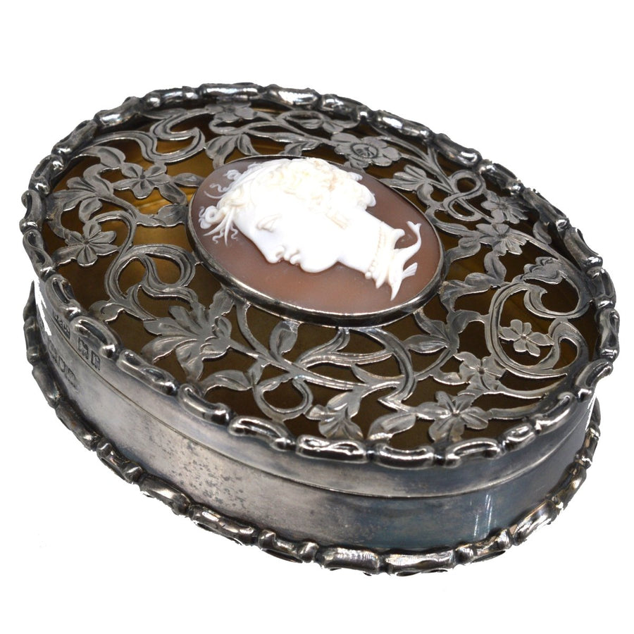 Edwardian Sterling Silver Oval Trinket Box with Italian Cameo of Aphrodite, London 1912 | Parkin and Gerrish | Antique & Vintage Jewellery