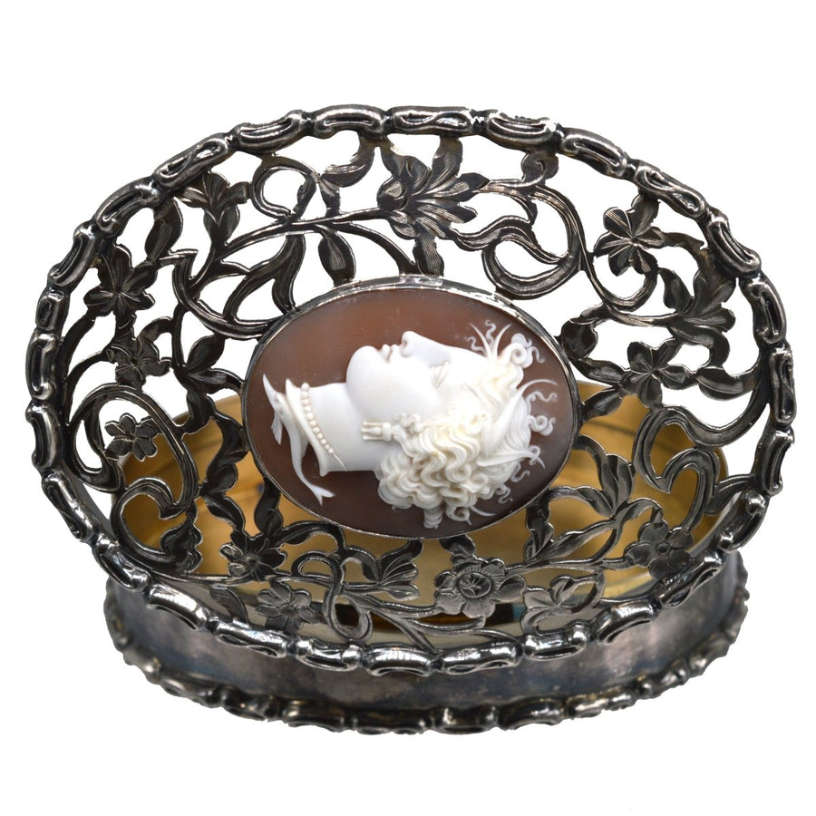 Edwardian Sterling Silver Oval Trinket Box with Italian Cameo of Aphrodite, London 1912 | Parkin and Gerrish | Antique & Vintage Jewellery