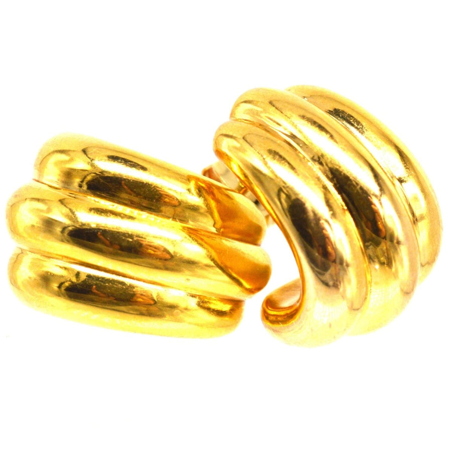 French 18ct Gold Retro Three Band Earrings | Parkin and Gerrish (UK)