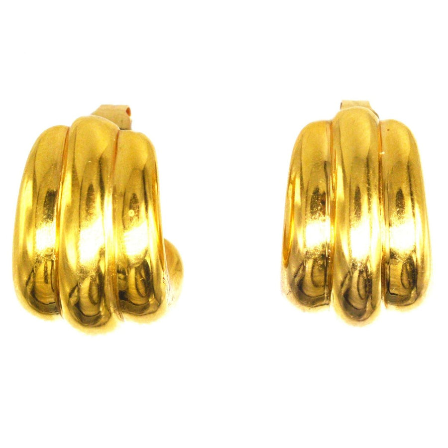 French 18ct Gold Retro Three Band Earrings | Parkin and Gerrish (UK)