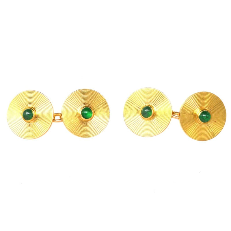 French 1960s 18ct Gold Round Emerald Cufflinks