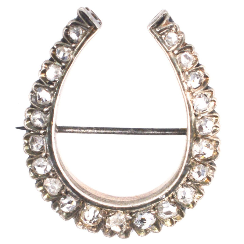 French 19th Century Diamond Rose Cut Horseshoe Brooch
