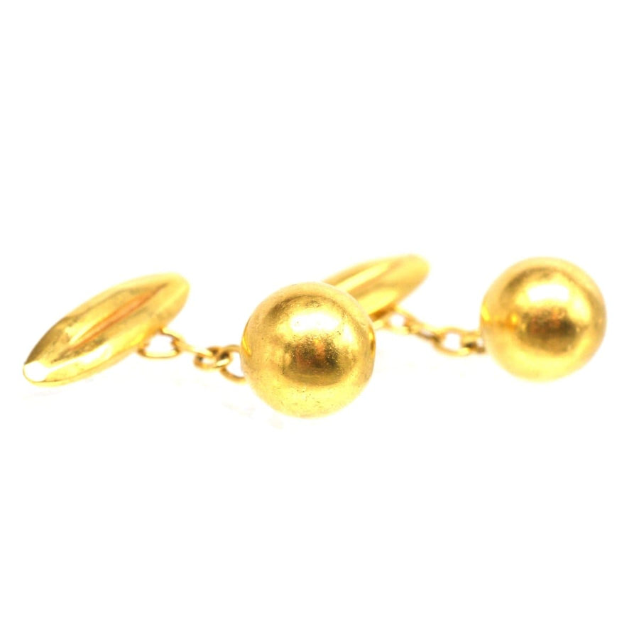 French Art Deco 18ct Gold Ball Cufflinks | Parkin and Gerrish | Antique & Vintage Jewellery