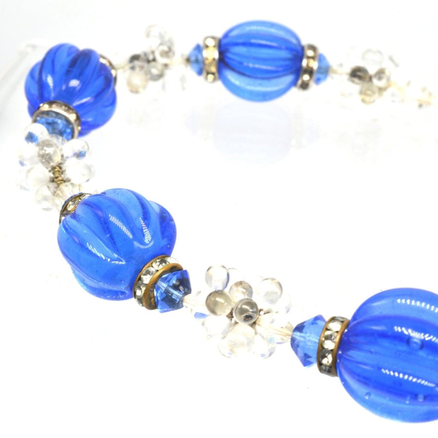 French Art Deco Melon Cut Cobalt Blue Paste Necklace | Parkin and Gerrish (UK)