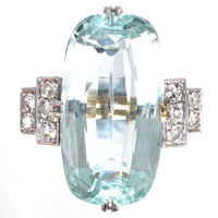 French Art Deco Platinum 12 Carat Aquamarine and Diamond Ring | Parkin and Gerrish (UK)