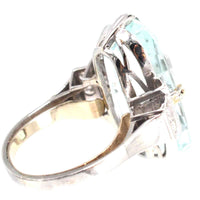French Art Deco Platinum 12 Carat Aquamarine and Diamond Ring | Parkin and Gerrish (UK)