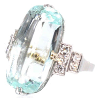 French Art Deco Platinum 12 Carat Aquamarine and Diamond Ring | Parkin and Gerrish (UK)