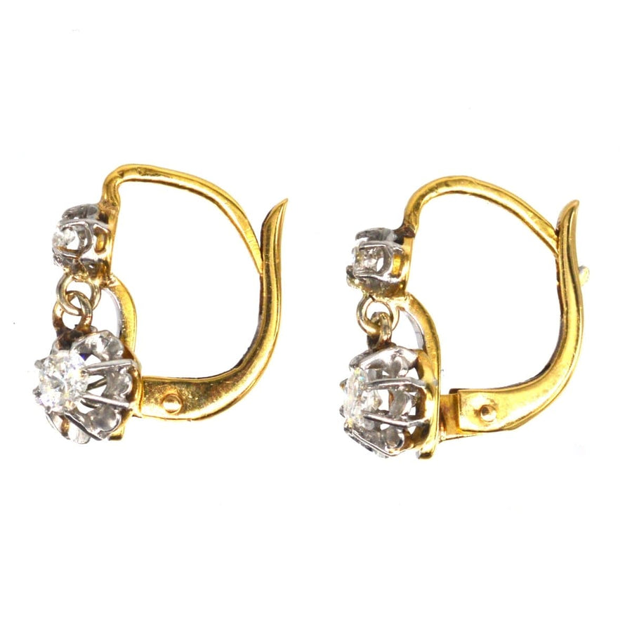 French Belle Epoque 18ct Gold and Platinum Diamond Drop "Dormeuse" Earrings | Parkin and Gerrish | Antique & Vintage Jewellery