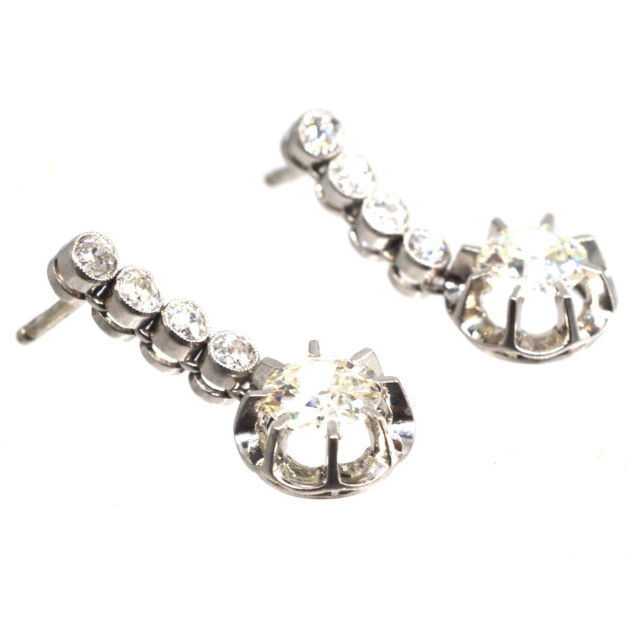 French Belle Epoque 18ct White Gold & Platinum 2.4 carats Diamond Dangling Earrings | Parkin and Gerrish (UK)
