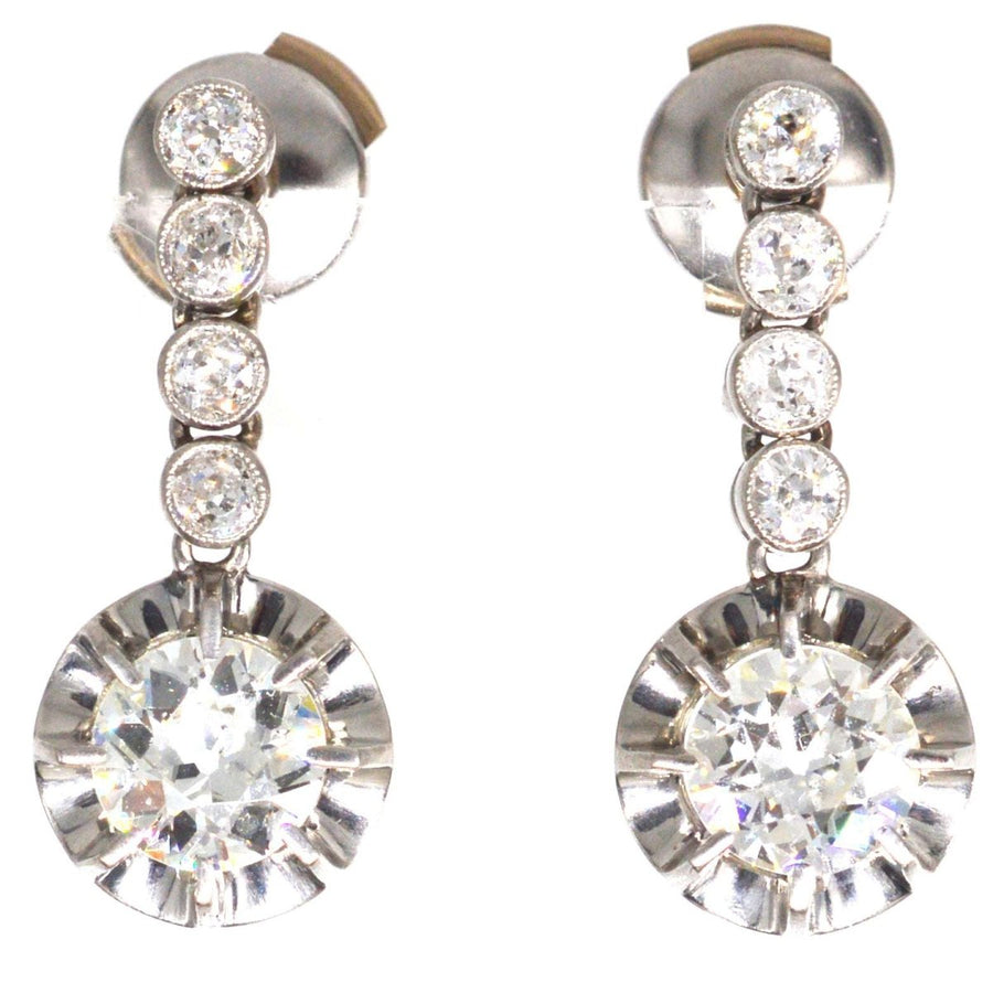 French Belle Epoque 18ct White Gold & Platinum 2.4 carats Diamond Dangling Earrings | Parkin and Gerrish (UK)