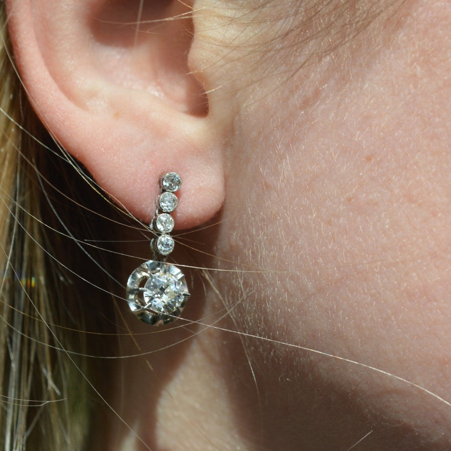 French Belle Epoque 18ct White Gold & Platinum 2.4 carats Diamond Dangling Earrings | Parkin and Gerrish (UK)